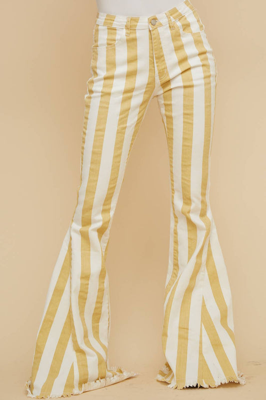 Yellow Stripe Bell Bottom Jeans