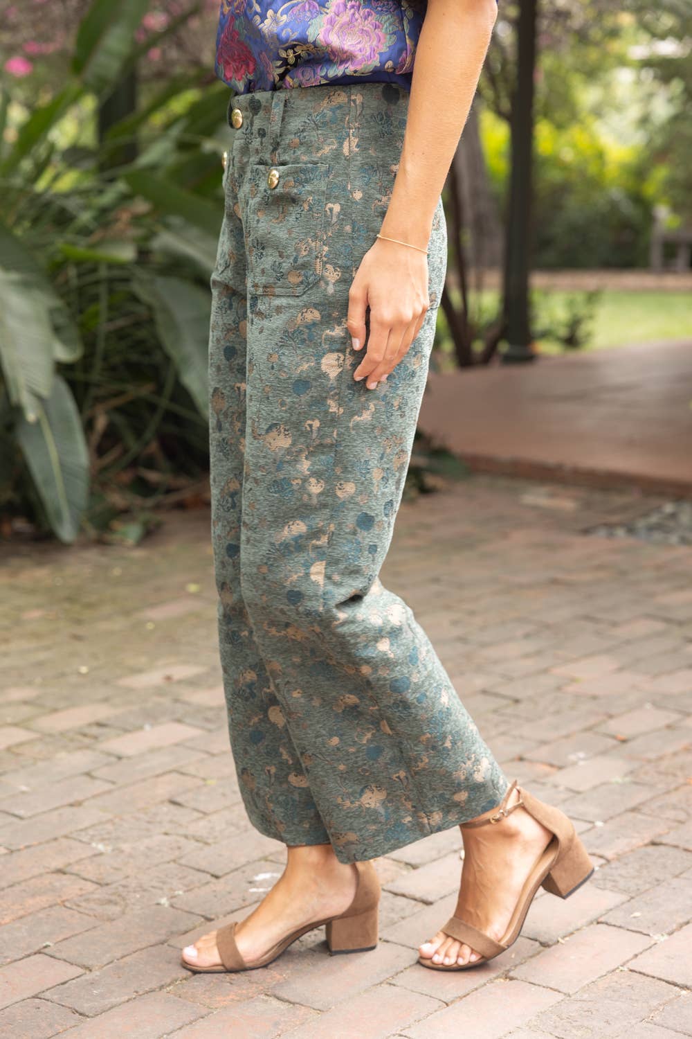 Gilded Grove Velvet Jacquard Pants