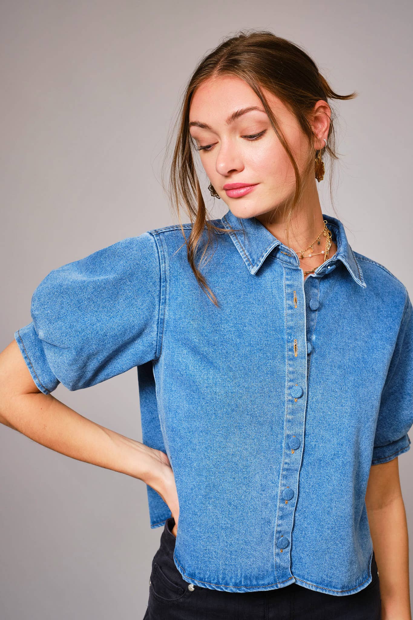 Denim Puff Sleeve Blouse