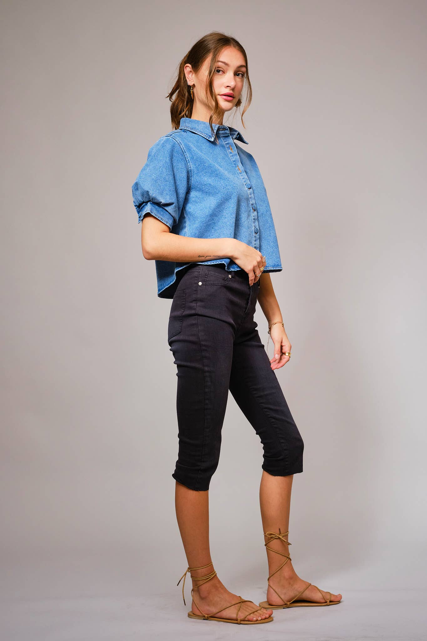 Denim Puff Sleeve Blouse
